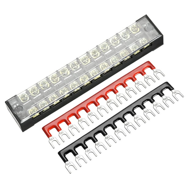 12 Position/Poles 24 Hole Screw Terminal Block Covered Barrier Strip 600V 15A 5